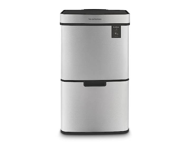 Les Collectors Mülleimer N°1010, 64 L, passend für 30–60-Liter-Säcke, 3 Fächer 42L +11L + 11L, Küchen-Tretabfalleimer Automatische Obenöffnung, Infrarot-Erkennungssystem, Geräuschloses Schließen