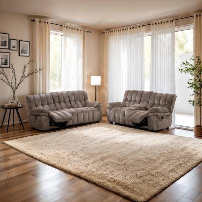 Esofastore Transitional Brown Manual Recliner Sofa Set USB Ports 2 Cup Holders