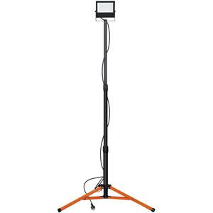 Virone Baustrahler FL-19 LED, Netzbetrieb mit 2 m Kabel, IP65 Strahlwasserschutz, mit Stativ, 50 Watt, 4.000 Lumen