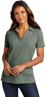Port Authority LK867 Women's C-FREE Cotton Blend Pique Polo Shirt in Dark Green Heather size 4XL   60/40 cotton/polyester