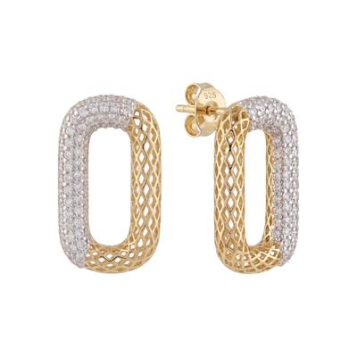 Paar Ohrstecker JOBO "Statement-Ohrringe Mesh 19 mm", gold (vergoldet, weiß), Ohrringe, Damen, Silber 925 (Sterlingsilber), 925 Silber vergoldet mit 132 Zirkonia