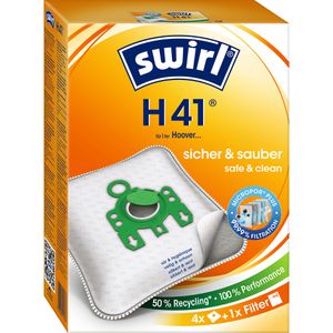 Swirl Staubsaugerbeutel H 41 MicroPor Plus, mit Ersatzfilter, für Staubsauger Hoover, 4 Stück