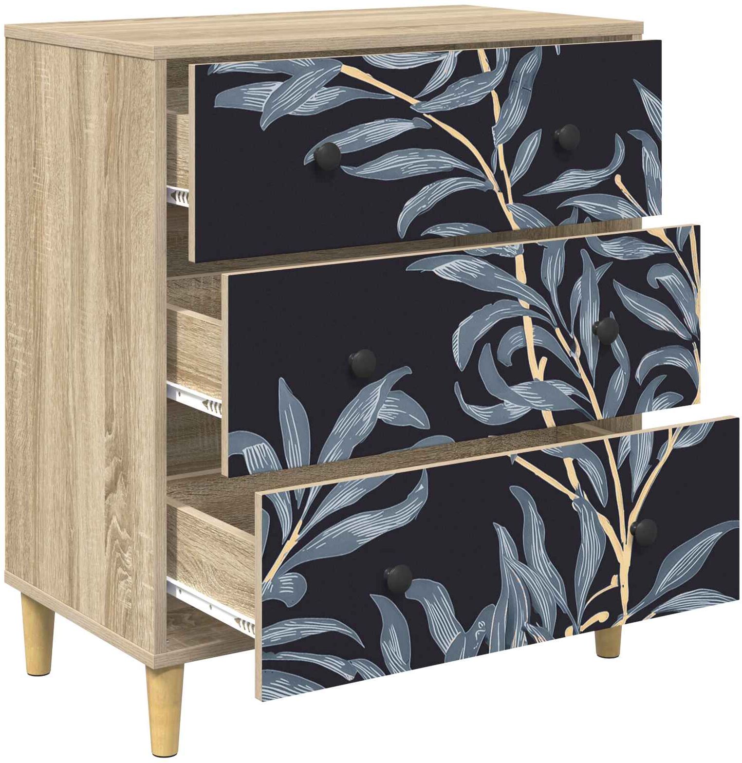 vidaXL Commode DOKKUM Imprimé fougère bleue 66 x 36,5 x 75 cm Sonoma