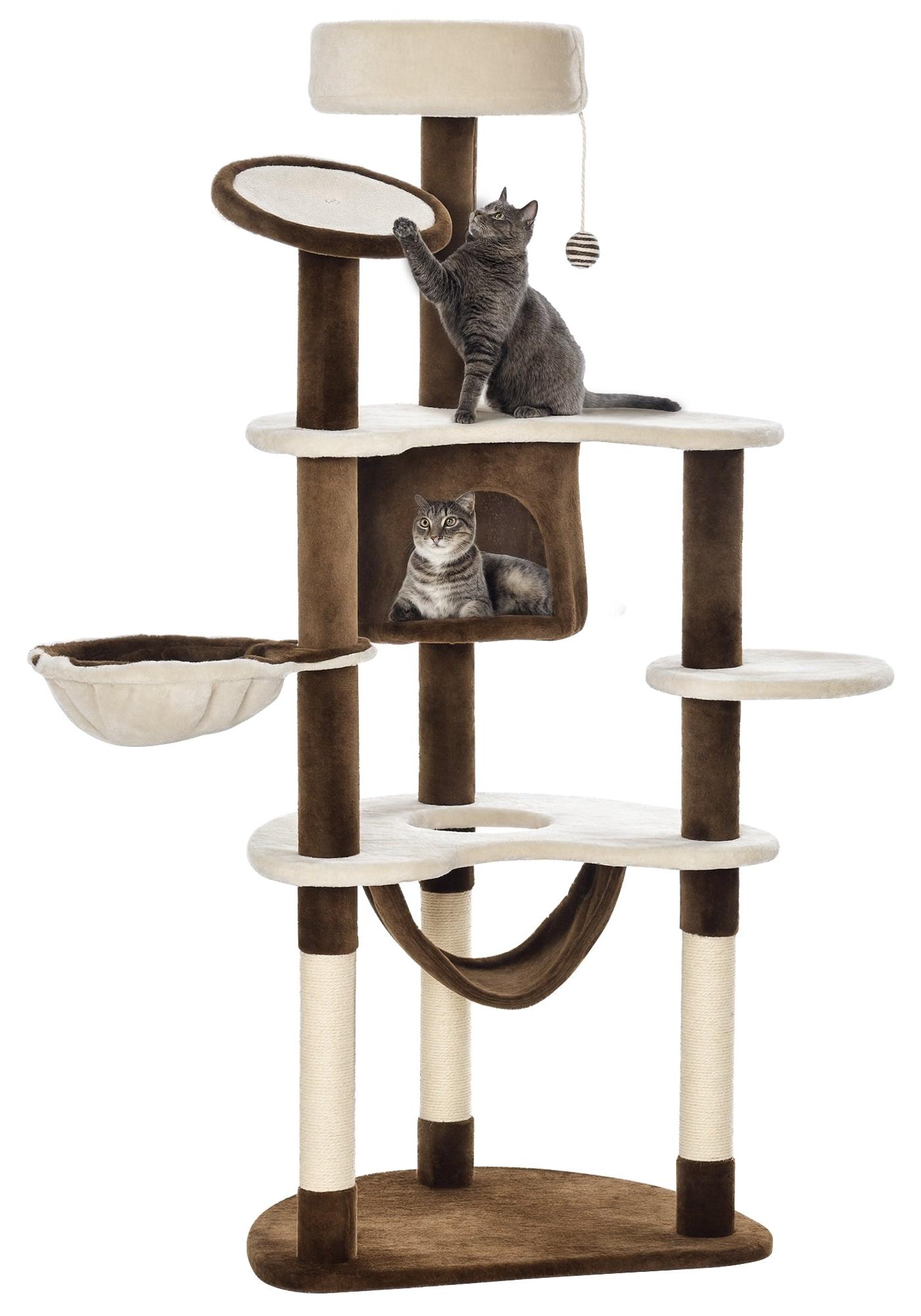 Kratzbaum - Katzenbaum - Katzenhaus - Katzenturm - Kratzmöbel - Gepolsterte Oberfläche - Größe: 65x50x153 cm
