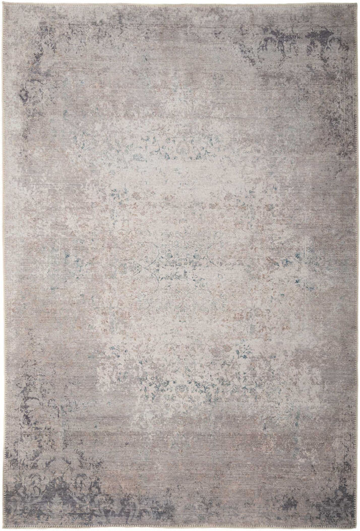 Kukoon Machine Washable Grey Beige Faded Vintage Style Distressed Living Room Area Rug Beige Rectangle 200 x 290 cm