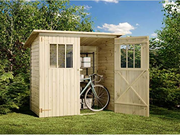 Alpholz Gereedschapsschuur Zimowit van massief hout, gereedschapsschuur met 14 mm wanddikte, houten tuinhuis inclusief montagemateriaal, gereedschapsschuur 194 x 118 cm, lessenaarsdak