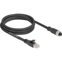 M12 Kabel X-kodiert 8 Pin Buchse > RJ-45 Stecker, Cat.5e S/FTP schwarz, 2 Meter, flexibel