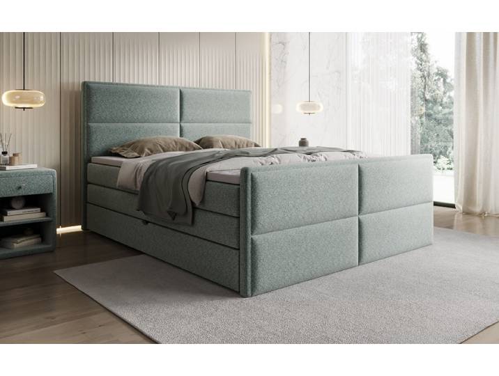 Boxspringbett Viola in Strukturstoff mit Stauraum - 180x200 - Beige - H4 (100kg+) - Luxusbetten24