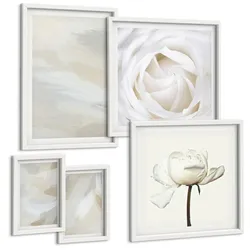 BILDER SET 5er Set - 50x50 cm & 20x30 cm & 40x60 cm Weißer Rahmen - Abstrakter Hintergrund mit feinen Strichen