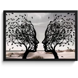 POSTER MIT RAHMEN Strand - Meer - Menschen - Baum - Moderne Kunst 60x40 cm
