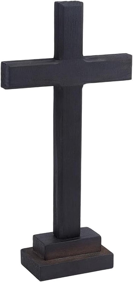 Houten Kruis Decoratie Zwart - Wanddecoratie en Bureauversiering - Lengte: 32.5 cm