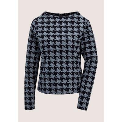 Langarmshirt MADELEINE "Sweatshirt Hahnentritt-Oberteil mit U-Boot-Ausschnitt", Damen, Gr. 42, grau (rauchblau, schwarz), Modern, U-Boot-Ausschnitt, Shirts Langarmshirt