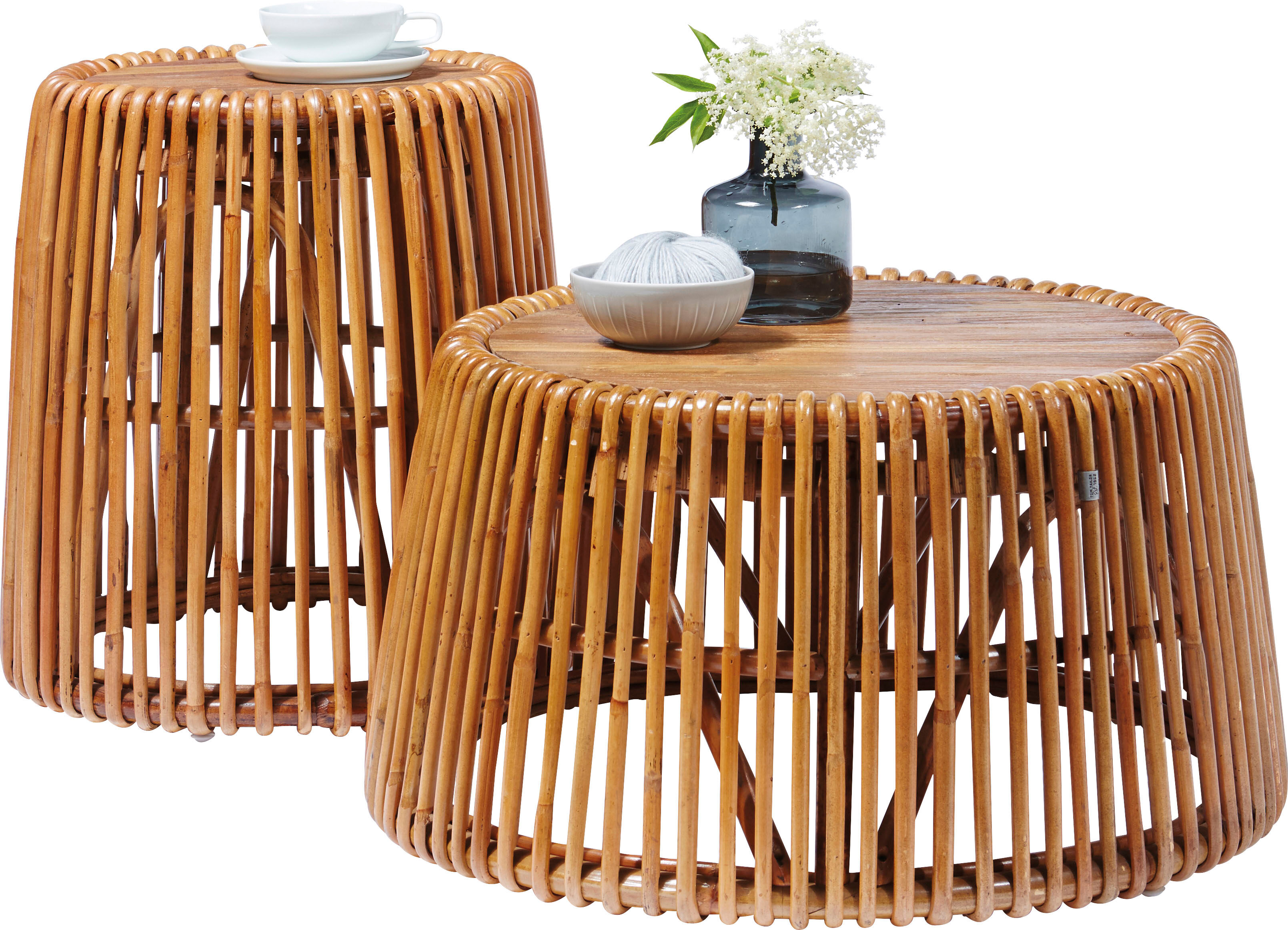 Beistelltisch SIT "San Gimignano aus Rattan mit recycelter Teakholzplatte", beige (natur), B:45cm H:38cm, Tische, Beistelltisch, Konisches Rattangestell mit Platte aus recyceltem Teakholz