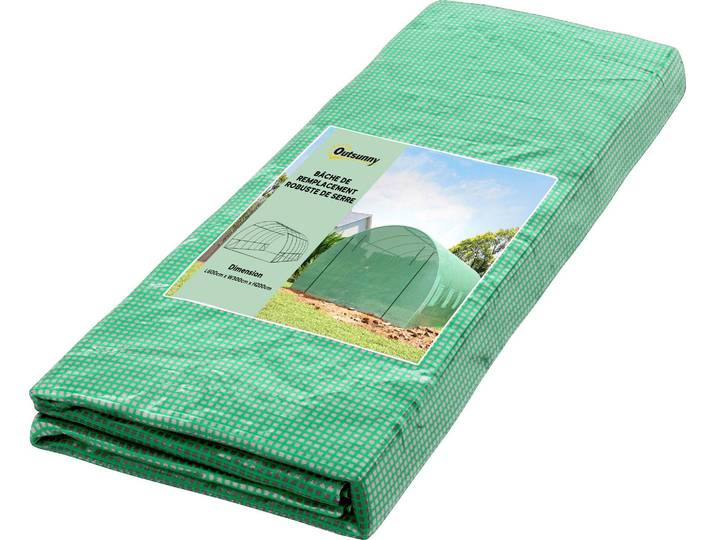 Outsunny Bâche de Rechange Serre Tunnel 18 m²\, bâche 6 x 3 x 2 m PE Anti-UV imperméable 12 fenêtres + Porte Enroulable zippée vert