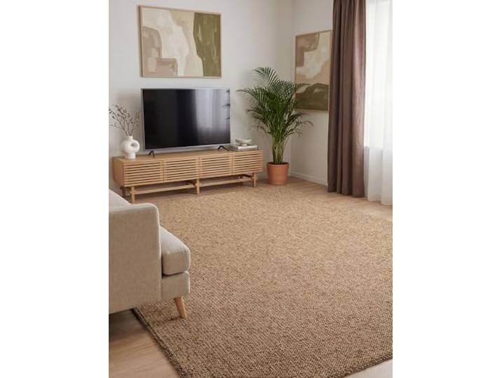 Elle Decoration Rocco - Weicher Schlingen Teppich, Maschinen Waschbar, Woll Optik, Natürlicher Look, Modern, Skandi Look für Wohnzimmer, Esszimmer, Schlafzimmer, Flur - Karamell, 160x230cm