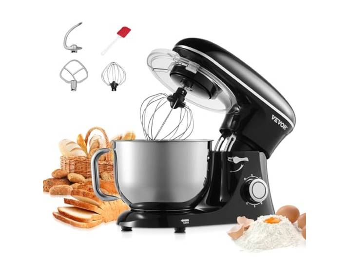 VEVOR KüchenmaschineTeigmixer 1400 W 5,68 L Küchenmaschine mit kippbarem Kopf Edelstahlschüssel Knethaken Schneebesen Schaber, Haushalts-Küchenmaschine zum Backen und Mixen, schwarz
