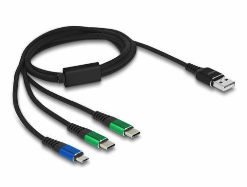 Delock USB-Kabel USB 2.0 USB-A Stecker, USB-C Stecker, USB-C Stecker, USB-Micro-B Stecker 1.00m Schwarz 87882
