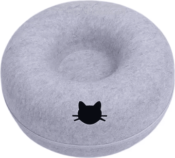 Inspire Curations CozyTunnel Felt Donut Cat Bed & Hideaway Tunnel light Grey With Hole l60