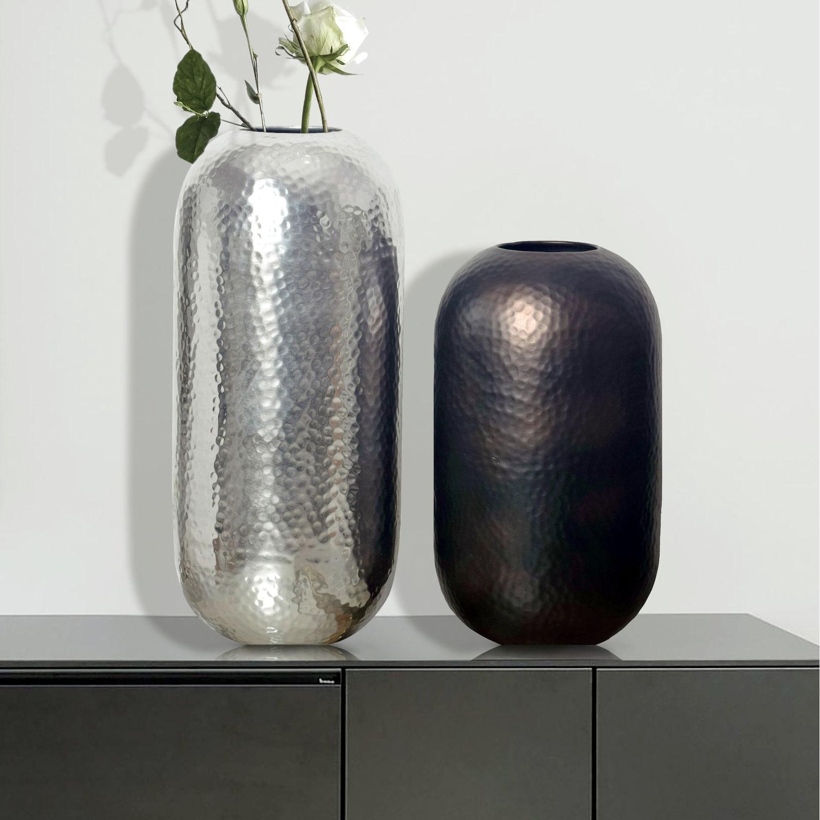 Vase 2er Set FineBuy Blumenvase Aluminium Hammerschlag Tischvase Modern Rund