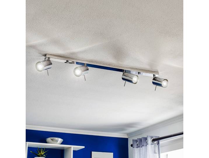 Deckenstrahler Round, chrom, vierflammig linear Round SOLLUX LIGHTING, dimmbar, chrom / silber, für Wohn- / Esszimmer, Metall, Modern, Strahler