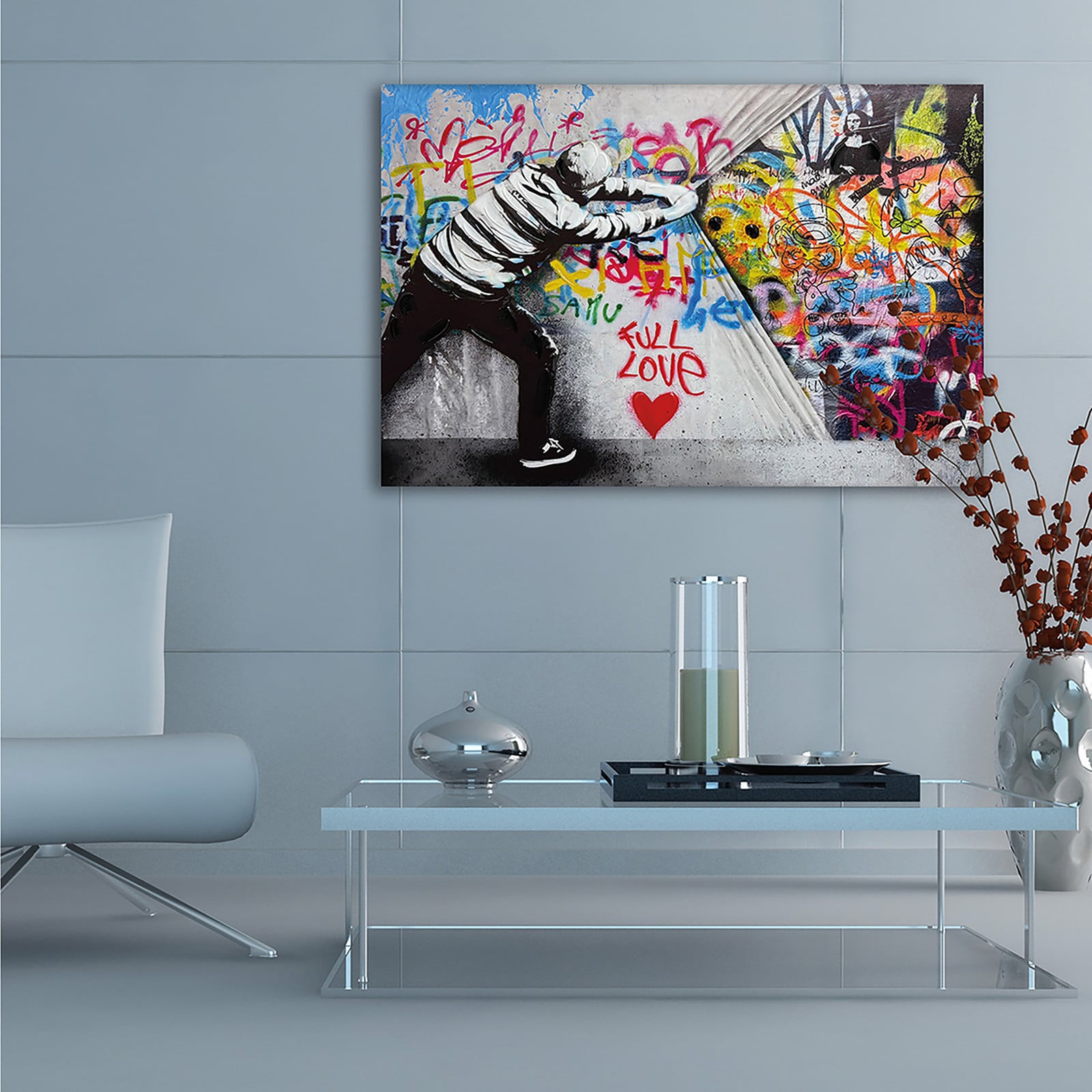home24 Canvas afbeelding Pulling! abstracte grafische print in meerdere kleuren, Breedte: 60 cm, Hoogte: 90 cm