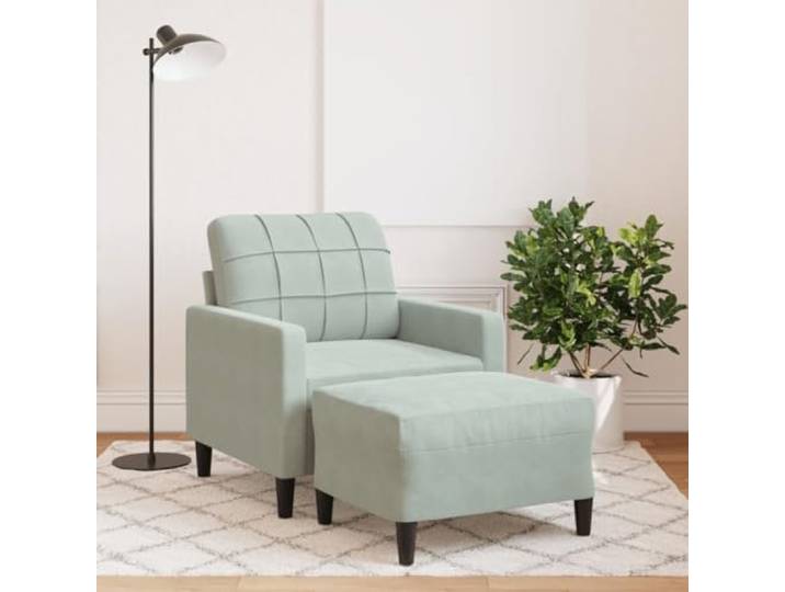 HEFZGDB Sessel mit Hocker Hellgrau 60 cm Samt Modernes Design Metallgestell Bequem Entspannen Lesen Fernsehen Wohnzimmer Komfortabel Stilvoll