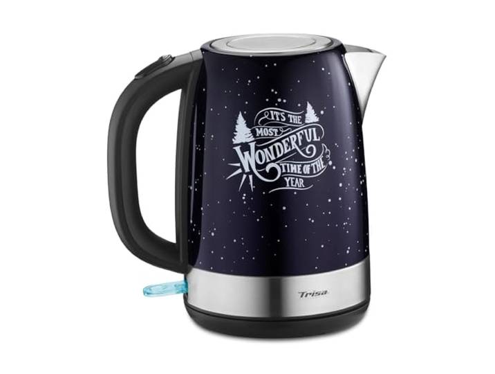 Trisa Design Wasserkocher 1,7L Edelstahl Motiv, 2200W Teekocher, Kalkfilter