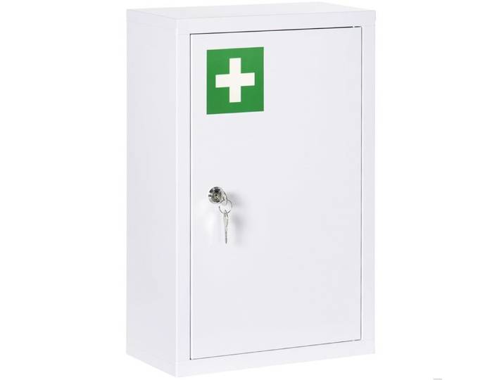 WOVREO Armoire à pharmacie murale verrouillable 30 x 14 x 46 cm acier blanc 3 niveaux 2 clés