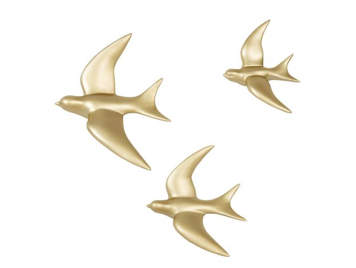 Goldene Vogel-Wanddekorationen (x3)
