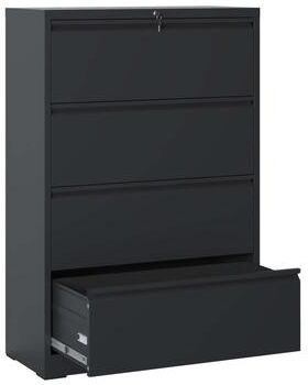 Kodotan sofa Lateral File Cabinet 4 Drawer, Black Filing Cabinet with Lock, Lockable File Cabinet, Locking Metal File Cabinet