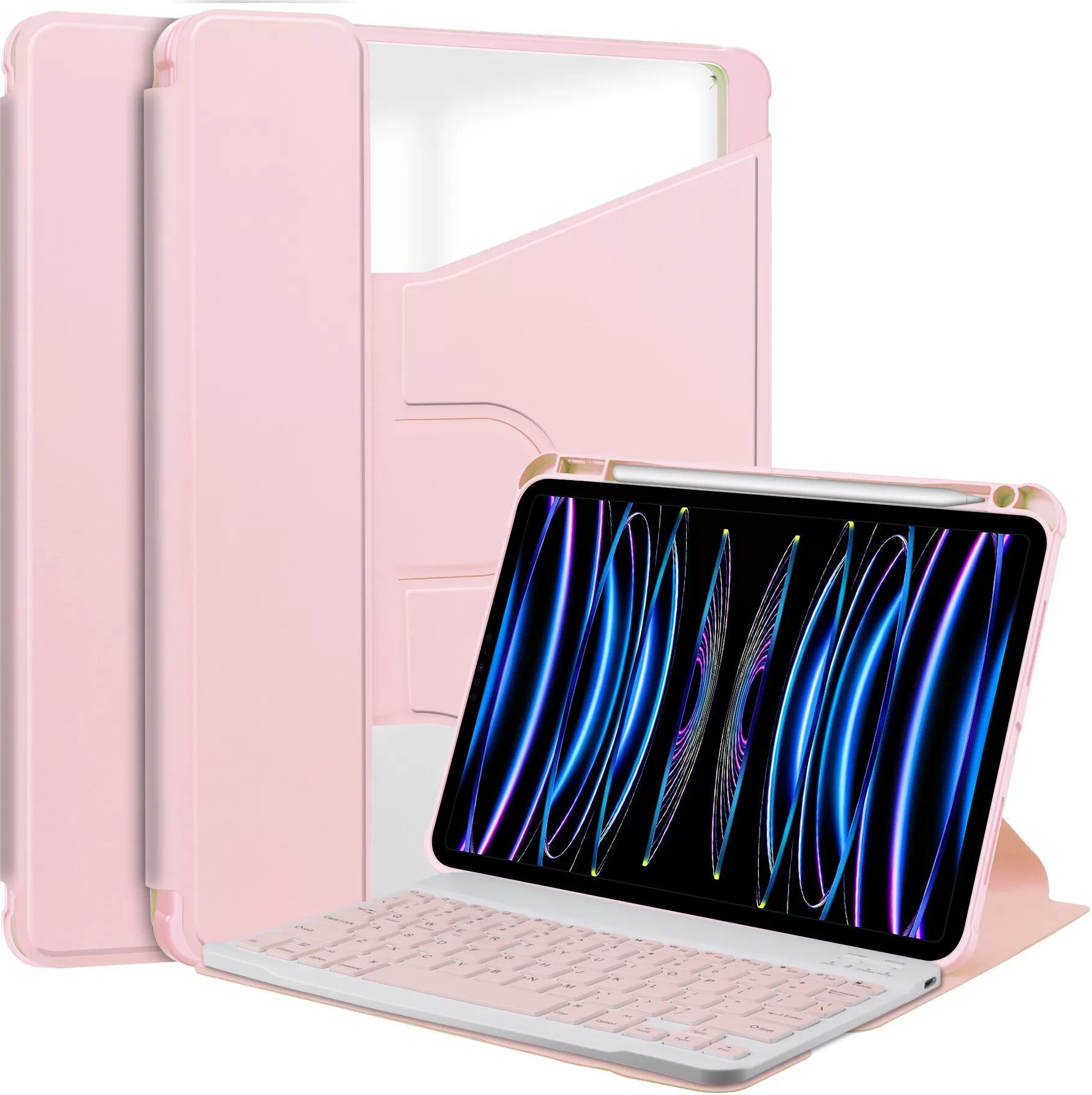 INF 360° Drehbarer Ständer Bluetooth Tastatur Hülle kompatibel mit iPad Air 4/Air 5 10.9'' - Rosa PU Leder