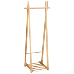 Relaxdays Kleiderständer mit Schuhablage, Kleiderstange, freistehend, Kleiderablage, HBT: 153x62x45 cm, Holz, natur