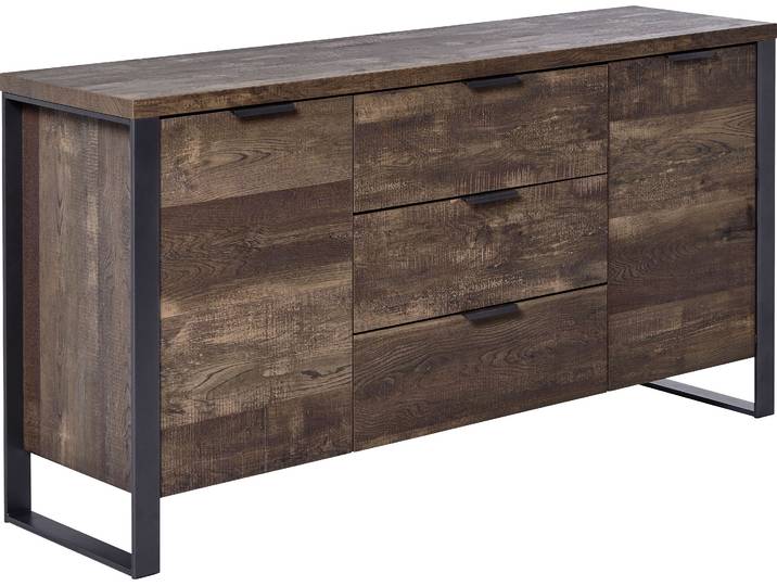 Sideboard JAHNKE LOOP SB 150 , braun (vintage eiche), B:150cm H:76,2cm T:39,5cm, Holzwerkstoff, Sideboards, Sideboard, mit 2 Türen + 3 Schubladen, Breite ca. 150 cm