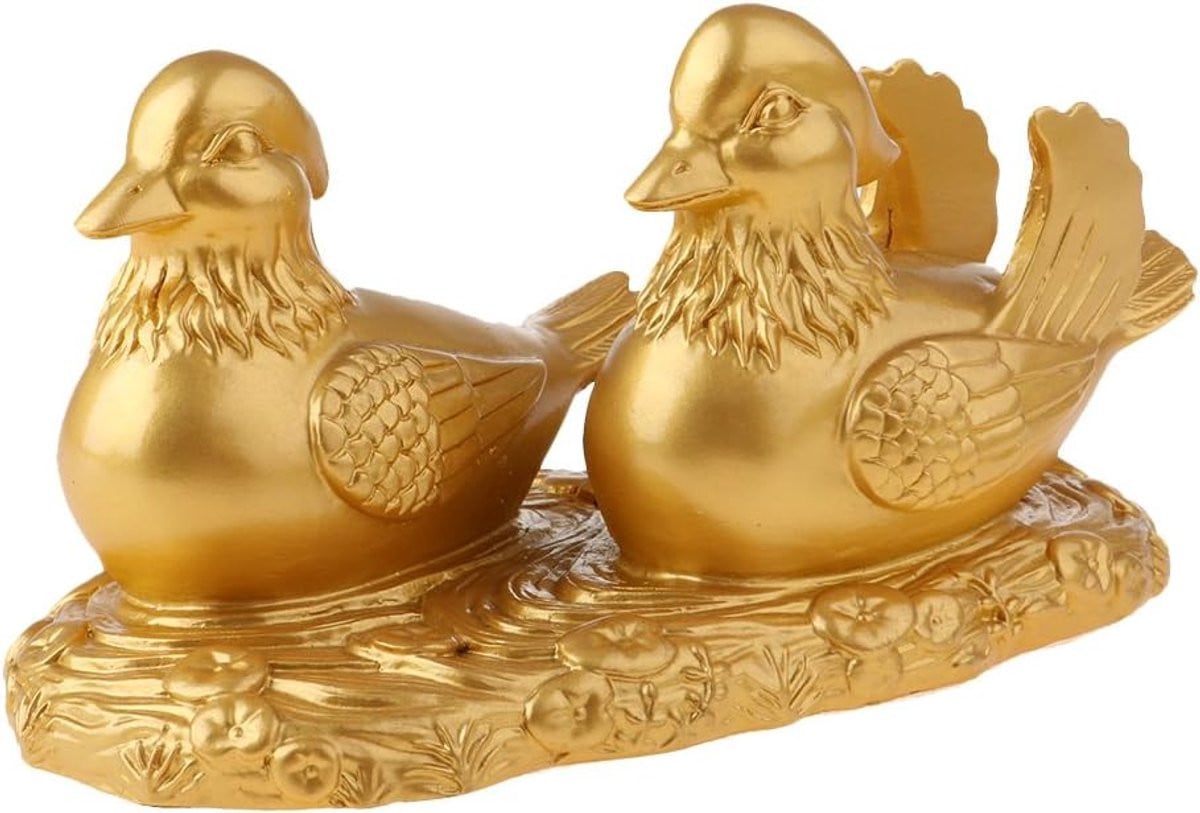 Romantisch Mandarijne Eenden Liefdesbeeldje Decoratie - Goud - B/D/H: 15 x 8 x 8 cm
