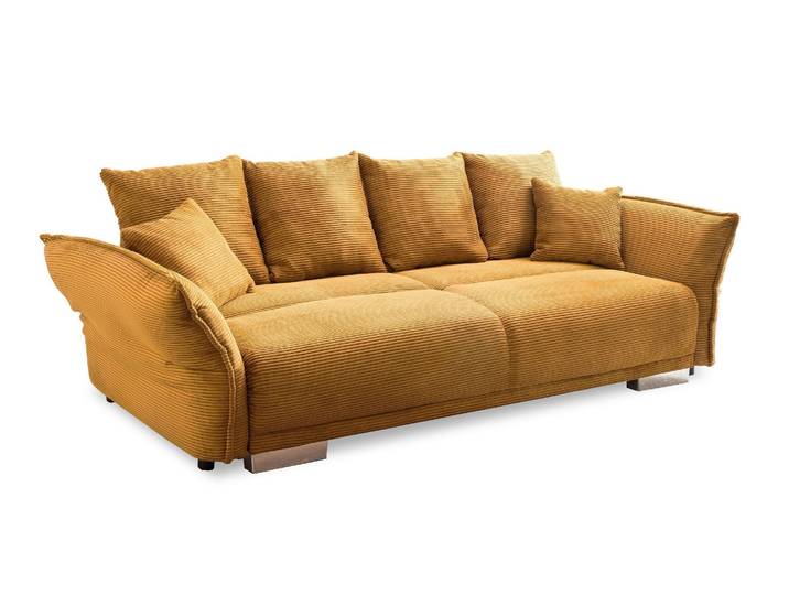 Big-Sofa 242x131 cm Gästebett Federkern Schlafcouch Stauraum Cord Gold Ockergelb / 17213