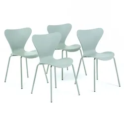 RATTATAN Set aus 4 Innenstühlen aus Polypropylen, Metallbeine mit Holzoptik, stapelbar, ideal für Bar, Restaurant oder Küche – Nina – Grün
