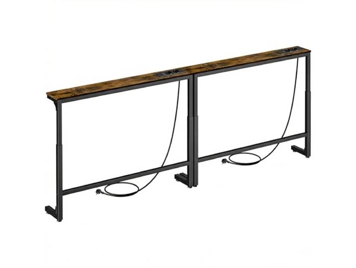 Stezzor 2er Set Konsolentisch schmal mit Steckdose, 8-stufig Höhenverstellbar Sofa Tisch (100x15cm), Schmaler Konsolentisch hinter dem Sofa, Console Table mit USB & Type-C, Couch Regal für Wohnzimmer