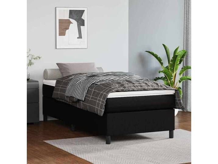 Sommier lattes matelas noir 90x200 cm similicuir format compact rembourré literie enfant design chic