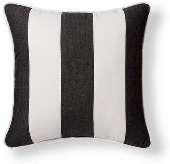 "Awning Stripe Piped Outdoor Pillow - 16"" Square, 16"" Square/Awning Stripe Black - Grandin Road"