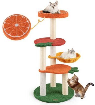 Costway Multi-level Cat Tree Pet Activity Center with Fruit-shaped Platforms-Red and Orange