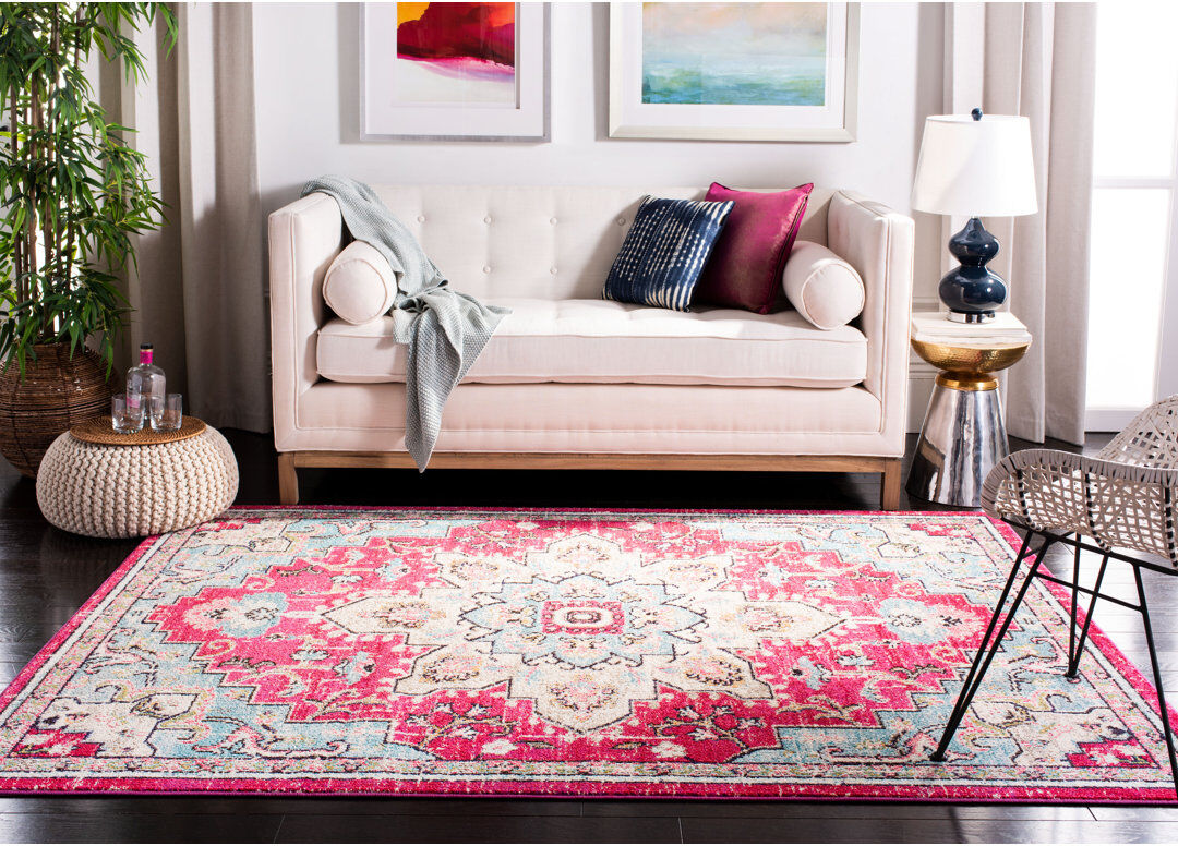 World Menagerie Mifley Oriental Area Rug Pink Rectangle 122 x 183 cm
