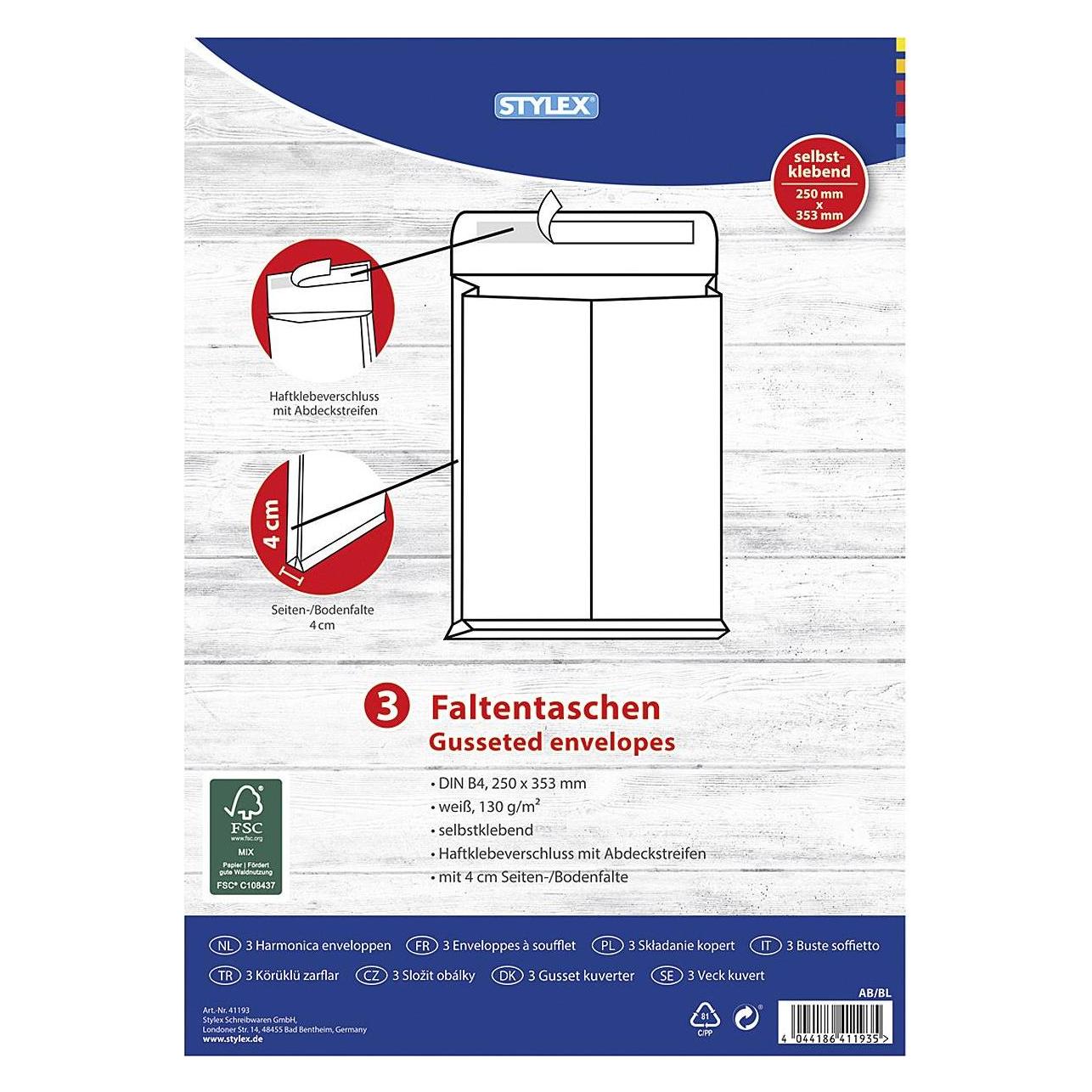 Stylex FaltenVersandtaschen B4 ws 3St (3 Stk.) (41193)