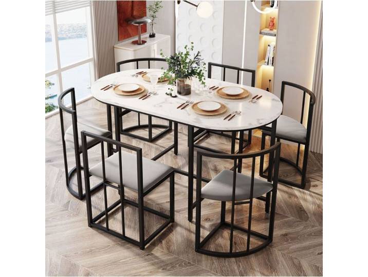 SENVIRO ensemble de table à manger avec six chaises allure contemporaine esprit convivial noir