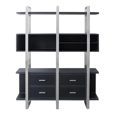 Aktenschrank Büroschrank Büroausstattung Büromöbel Brindisi Design, schwarz, Lederoptik, Edelstahl Jet-Line