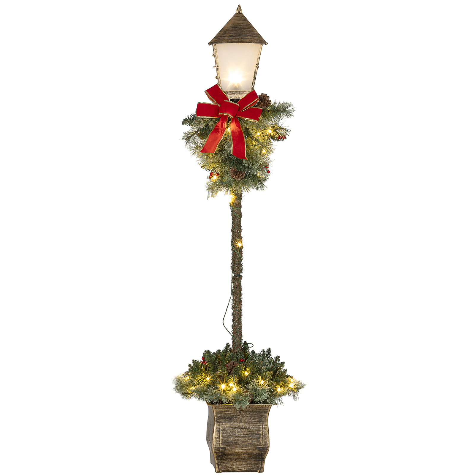 Outsunny Kerstlantaarn met LED-verlichting, bessen en dennenappels, weerbestendig, 150 cm