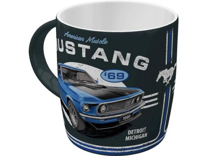 Nostalgic-Art Retro koffiemok, 330 ml, Ford Mustang – 1969 Mach 1 Blue – Cadeau idee voor Ford fans, mok van keramiek, vintage design