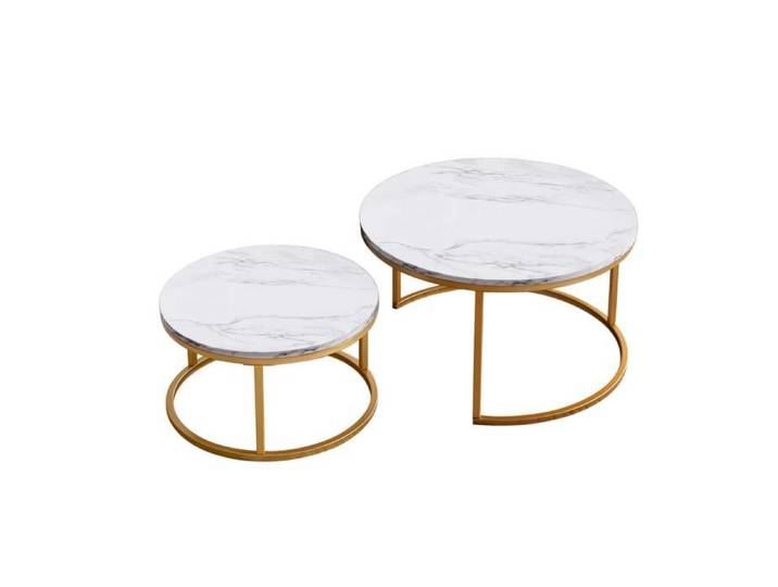 Table basse gigogne ronde contemporaine Fortuna Lai - bois et structure en métal doré - 80x45cm et 60x33cm