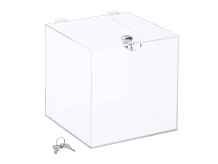 Relaxdays Urne transparente en acrylique\, 2 clés\, couvercle\, H x L x P : 20 x 20 x 20 cm\, transparente