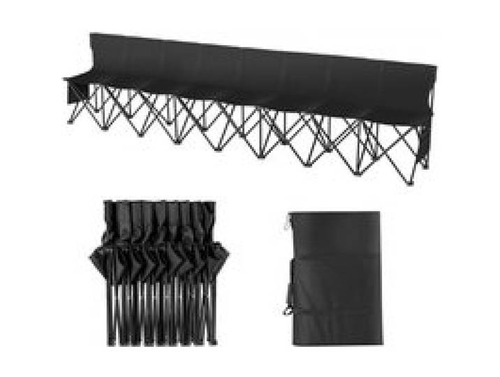VEVOR Banc pliant portable à 8 places, banc de camping pliable d'extérieur avec sac de transport et dossier, banc latéral de sport d'équipe pour pêche, football, siège instantané sans assemblage, noir