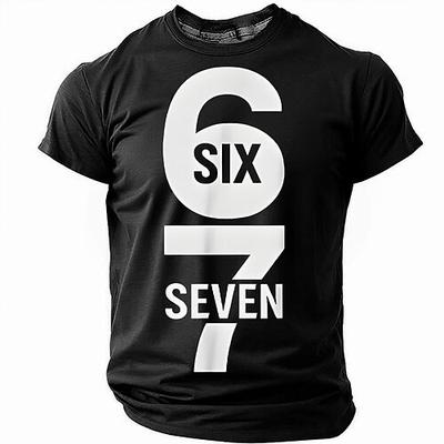 Herren Grafik T-Shirt Kurzarm 6 Sechs 7 Sieben Zahlenprint Freizeit Tee